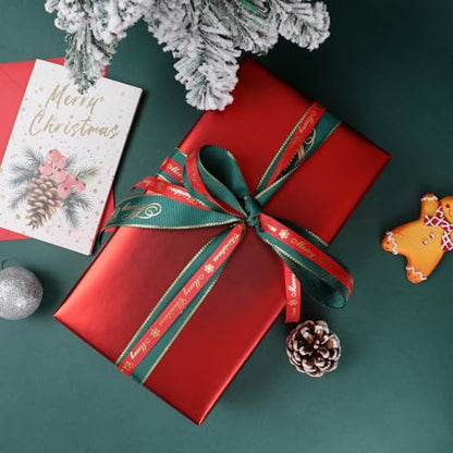 NESCCI Matte Metal Wrapping Paper, Solid Color Paper-2 Roll,17 Inches X 32.8 Feet Per Roll,Gift Wrapping Paper,Perfect for Wedding,Valentine's Day, Birthday,Baby Shower - color: Matte (Red & Gold)