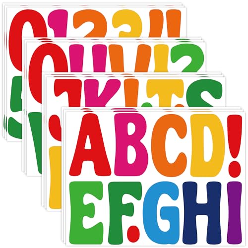Letter Stickers Large Bulletin Board Letters for Classroom,12 Sheets 129Pcs Alphabet Stickers Big Self Adhesive Vinyl Letter Stickers for Poster Board Display Chalkboard Mailbox Decor(Colorful,4 Inch) - color: Colorful, size: 4 Inch