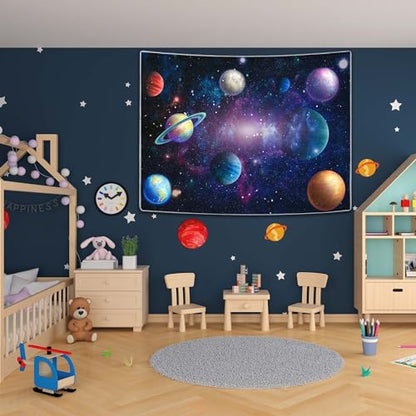 Outer Space Backdrop Starry Galaxy Banner for Baby Boys Girls Planet Theme Birthday Party, Ladvis 82.7"x59" Nebula Photography Background Photoshoot Decorations Photo Studio Props Cake Table Decor - size: 82.7"x59"