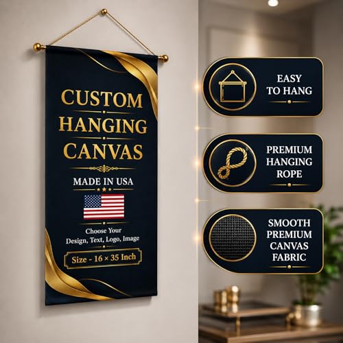 Custom Hanging Canvas Wall Art by BCB Print - Personalized Ready to Hang Picture Banner | with Your Photo | HD Print Living Room Wall Art | Fast Delivery | Made in USA | 16x35 inch | Set of 3 - color: Hanging Canvas Set of 3
