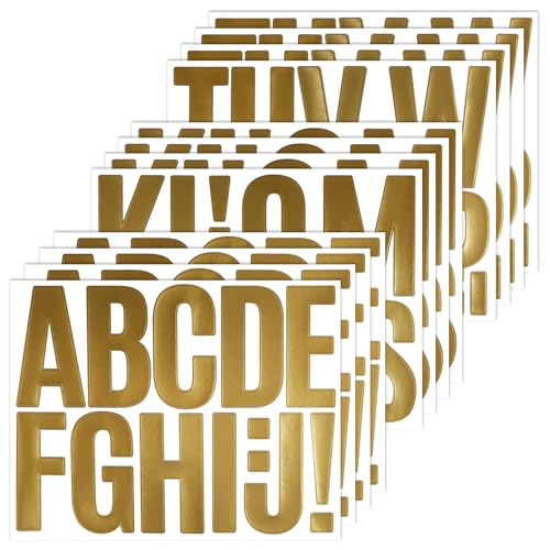 140 Large Alphabet Stickers, 12 Sheets 3 Inch Self-Adhesive Vinyl Letters Sticker Decals for Mailboxes, Doors, Trucks, Classroom Decor, Suitable for Indoor and Outdoor - Gold - color: Gold