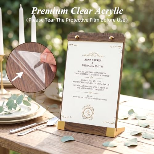PPH-Sisy 4 Pack Acrylic Sign Holders 5x7 with Wood Base, Tabletop Display Sign Stand for Menu Flyer Poster, Clear Acrylic Paper Frame for Restaurant Coffee Shop Hotel Office Exhibition - size: 5x7-4 Pack