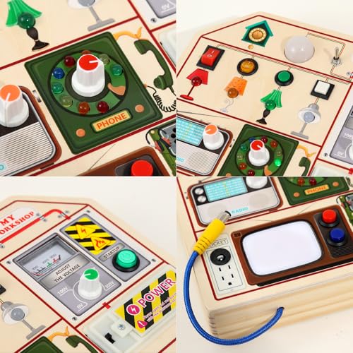 JAUNTY Montessori Wooden Busy Board for Toddlers 3 4 5 Years Old, Wooden Sensory Toddler Toys with LED Light Switches, TV Radio Telegram and Car Driving, Travel Toys Birthday for Boys Girls - size: Special Agent