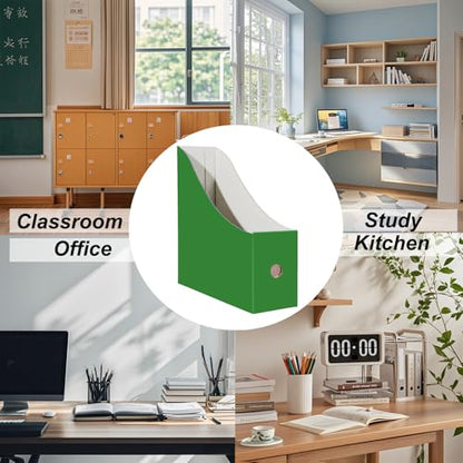 Limitliho 6 Pack Cardboard Magazine Holder for Desk, Book Bins for Classroom Library,Office,Home, 10.6" H x 10.2" L x 3.5" W in Magazine File Holder (Green) - color: Green