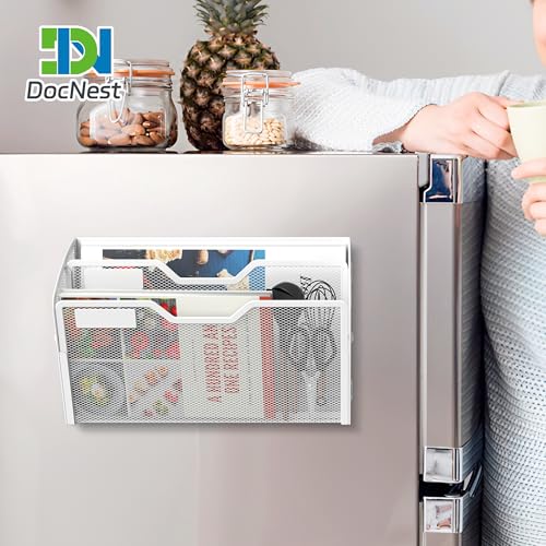 Docnest 2 Tier 3 Pack Magnetic Wall Mounted File Holders,Mesh Letter Organizer, Magnetic Hanging Mail Paper Document Organizer for Office, Home, School, White - color: 2 Tier Magnetic White-3 Pack
