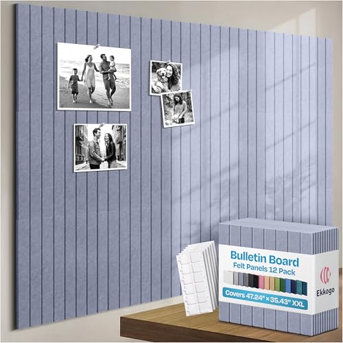 X-Large Cork Board Alternative 12-Pack Felt Bulletin Board Thick and Decorative Pin Board for Home Office Walls 47.24 x 35.43 Inches with 72 Adhesive Tabs - [Dusky Gray] - color: Dusky Gray