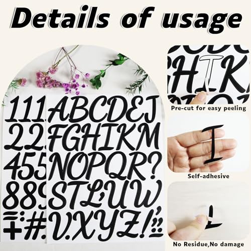 290 Pieces 2 Inch Self Adhesive Black Letter Number Stickers | Vinyl Alphabet Waterproof Letters Numbers for Mailbox, Bulletin Board, Poster, Classroom, Scrapbook and Outdoor (8 Sheets) - color: Black