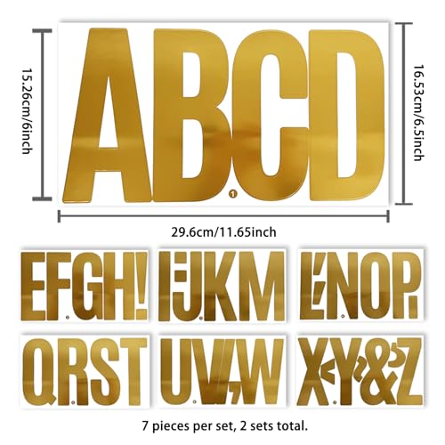 6 Inch Letter Stickers, 76 Pieces Self Adhesive Large Alphabet Symbol Sticker,Mailbox, Door, Truck and Outdoor, Waterproof & Weatherproof, 14 Sheets Gold - color: Gold
