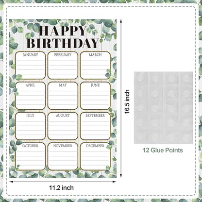 Birthday Chart Poster for Classroom Eucalyptus Happy Birthday Calendar Poster Greenery Reusable Laminated Chart Bulletin Board Decoration for Class Back to School Chalkboard Wall Teacher Supplies
