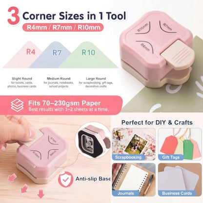 12 Pcs Scrapbook Supplies Kit - Pink Paper Trimmer, 3-in-1 Corner Rounder, 6 Decorative Scissors & 4 Double-Sided Tapes, Tools Set for Paper Craft Scrapbooking & Card Making