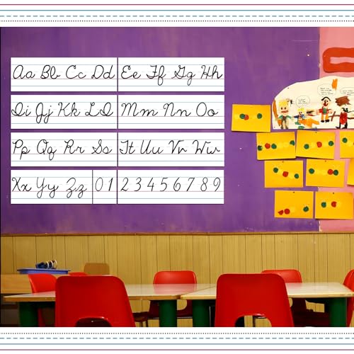 Set of 9 Cursive Writing Bulletin Board Cursive Alphabet Wall Strip for Teacher Supplies, Classroom Teaching Tool, Homeschooling, Kids Education(Simple) - style: Simple