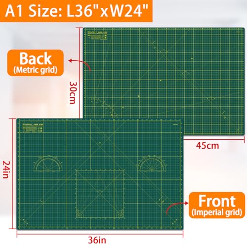 Self Healing Cutting Mat A1 24"x36" – Double Sided 5-Ply Craft Mat for Sewing, Quilting, Fabric, Scrapbooking – Green/Green - color: Green, size: A1 (24" x 36")
