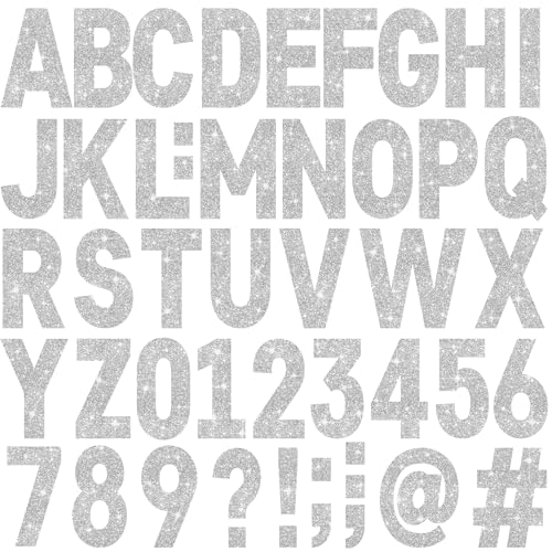 196 PCS 24 Sheets Large Letter Stickers 6 Inch Big Font Glitter Alphabet Number Stickers Self Adhesive Stick on Letters for Poster Board Bulletin Board Mailbox Crafts Classroom Home Decor(Silver) - color: Silver, size: 6 Inch