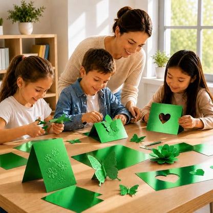 25 Sheets Metallic Grass Green Mirror Cardstock Paper 8.5 x 11 Shimmer Sheets 250gsm/92lb Heavyweight Scrapbook Paper for Certificates, Invitations, Greeting Cards, Crafts, Graduations - color: Green