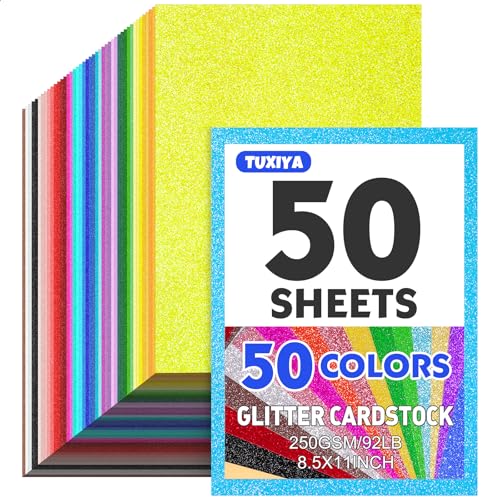 50 Sheets 8.5" X 11" Glitter Cardstock,50 Assorted Colors 250GSM/92LB Glitter Card stock,No-Shed Sparkly Glitter Paper for Arts and Crafts, Decorative, Card Making, Scrapbooking, DIY Projects - size: 8.5 X11in 50p