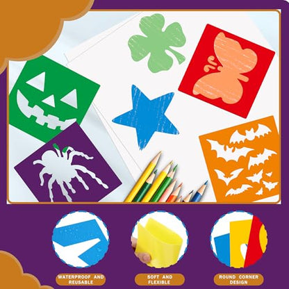 24 Pieces Stencils,Large Drawing Stencils Chalk Template,8 Inches Washable Shape Template Stencils Kit for Crafts,Painting Drawing (Halloween, 8 inch) - color: Halloween
