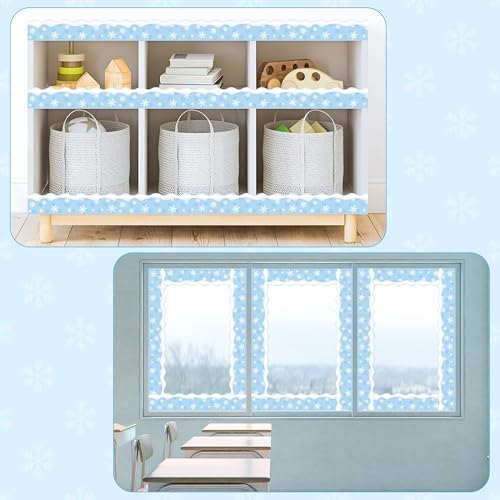 BeYumi Winter Snowflake Border Trim - 65ft Winter Snowflake Scalloped Rolled Border Trim Light Blue Christmas Bulletin Board Borders School Classroom Office Chalkboard Decor Party Decoration - style: Light Blue Winter Snowflake