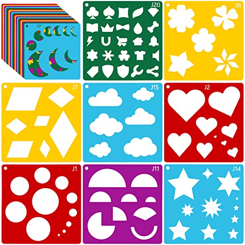 Peohud 40 Pieces Geometric Shaped Stencils, Simple Drawing Chalk Stencils, Colorful Art Painting Template Set for DIY Craft, 5.9 x 5.9 Inches