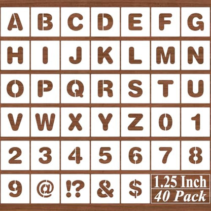 1.25 Inch Alphabet Letter Stencils - 40 Pack Letter Number Stencil Templates with Signs for Painting on Wood, Reusable Calligraphy Letters Stencils for Chalkboard Fabric Wood Signs - size: 1.25 Inch