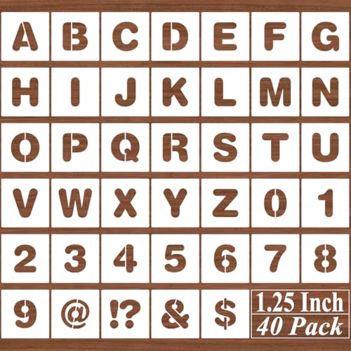 1.25 Inch Alphabet Letter Stencils - 40 Pack Letter Number Stencil Templates with Signs for Painting on Wood, Reusable Calligraphy Letters Stencils for Chalkboard Fabric Wood Signs - size: 1.25 Inch