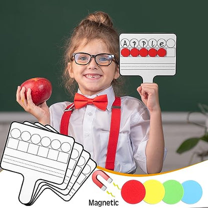 Seajan 12 Pcs Paddle Set Education Dry Erase Double Side Handheld Answer Board with Magnetic Counters Discs Phonemic Awareness Phonics Games Toy for Students Kids Teaching (Classic Color) - color: Classic Color
