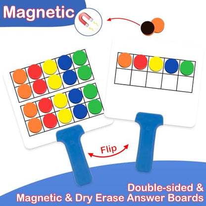 Kasfalci Magnetic Ten-Frame Set,Math Manipulative Games for Kids Toddlers,5 Dry Erase Paddles & 150 Math Counters,Addition & Subtraction Game,Counting Toys,Kindergarten Preschool Classroom Must Haves