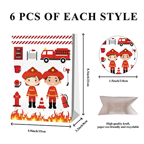 24pcs Firetruck Goodie Bags Fire Truck Birthday Party Supplies Firefighter Party Supplies Firetruck Birthday Decorations - style: firetruck