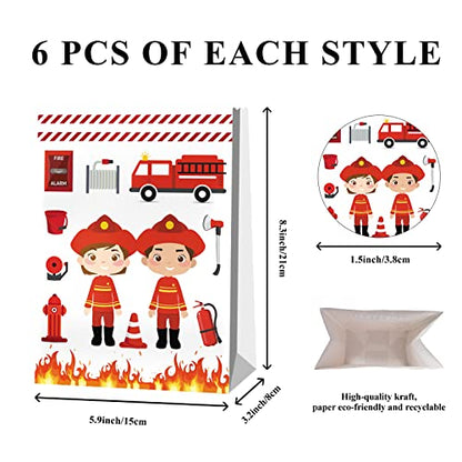 24pcs Firetruck Goodie Bags Fire Truck Birthday Party Supplies Firefighter Party Supplies Firetruck Birthday Decorations - style: firetruck