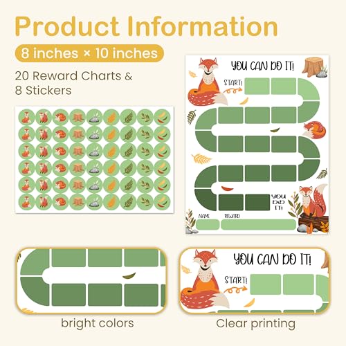 Fox Theme Reward Chart for Kids, 20 Behavior Charts with 432 Stickers, Responsibility & Incentive Chart for Toddlers, Kids and Teens – A02 - style: Fox