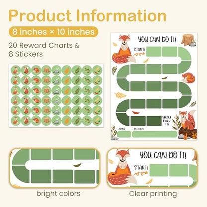 Fox Theme Reward Chart for Kids, 20 Behavior Charts with 432 Stickers, Responsibility & Incentive Chart for Toddlers, Kids and Teens – A02 - style: Fox