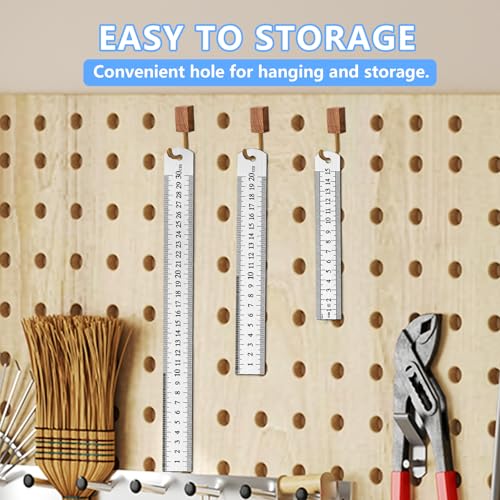 DTDNZKN 3 Pack Stainless Steel Ruler Set - Includes 6 inch (15 cm), 8 inch (20 cm), and 12 inch (30 cm) with SAE & Metric Measurements - for Drawing, Home, Office, and Engineering Use