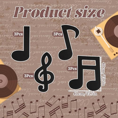 Boao 12 Pcs Large Music Notes Felt Mats 16x10 Inch - Black Musical Notes Cutouts Art Party Supplies Prop for Craft Wall Decal Birthday Baby Shower Decorations - style: Note