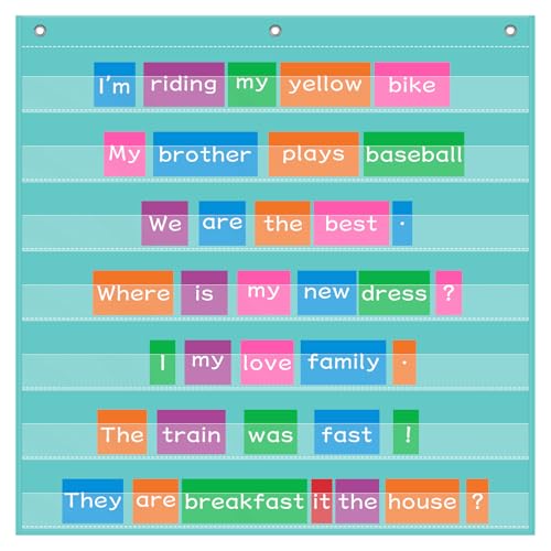 Standard Pocket Chart 28 x 28 Inches Transparent 7 Pocket Charts for Word Walls Letter Cards Sentence Strips School Classroom Supplies Home Back to School Teacher Gifts(Aqua Green) - color: Aqua Green, size: 28 x 28 Inches
