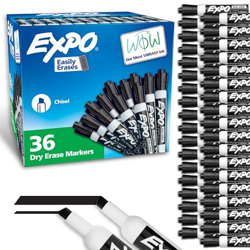 EXPO Dry Erase Markers Chisel Tip Black Low-Odor Perfect for Whiteboards Non-Porous Surfaces & Home Offices (Pack of 1 36 Count Total)