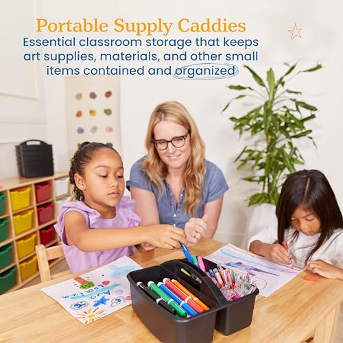 ECR4Kids 3-Compartment Small Plastic Caddy, Multipurpose Organization, Black, 6-Pack - color: Black