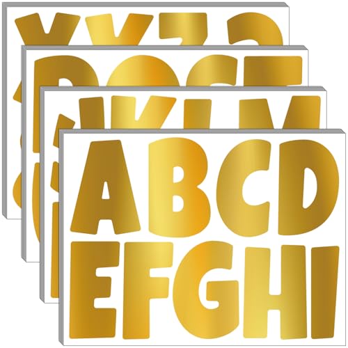 Bemeol 234 Pieces 4 Inch Bulletin Board Letters Alphabet Cutout Letter for Bulletin Board Display Home Classroom School Decor(Gold) - color: Gold, size: 4 Inch