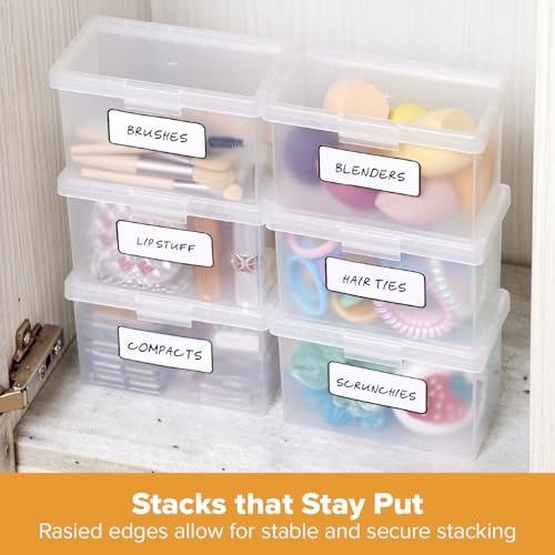 Bostitch Konnect Storage Containers with Lids, Office Organizer, Clear Plastic Box, Stackable for Index Cards, Labels, 1 Qt, 6 Pack - size: 6-Pack