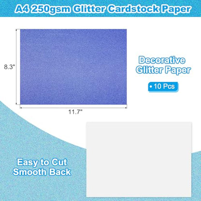 PATIKIL 10 Sheets Dark Blue Glitter Cardstock Paper, A4 250gsm Rectangle Premium Sparkly Paper Craft Cardstock Paper for Scrapbook Card Making DIY Art Projects Wedding Party - color: Dark Blue, size: A4