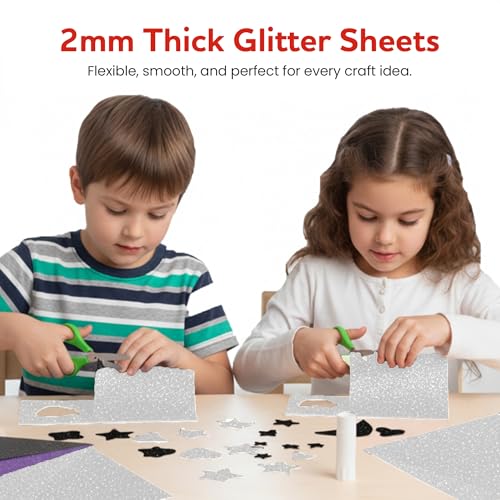 Self-Adhesive Glitter EVA Foam Sheets for Crafts – 2mm Thick 12 White Sheets, 6 x 9 Inch Peel & Stick Foam Paper for DIY, Scrapbooking & Kids’ Art (White). - color: White