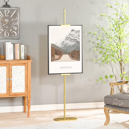 Easel Stand for Sign, Adjustable Display Stands for Frames up to 64", Gold Metal Floor Easels for Painting, Picture Frame Holder Easel for Art Signs Photos, Iron Easel with Base for Home Events