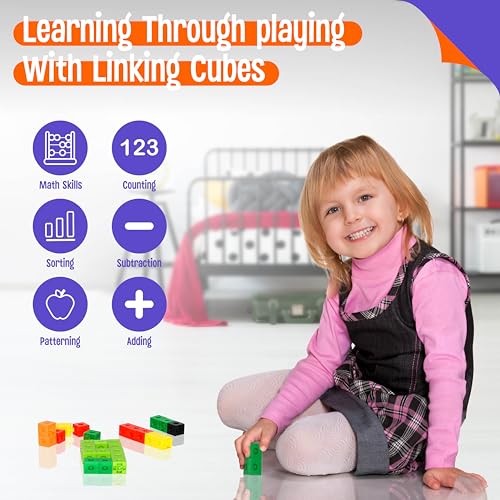 SpriteGru 200PCS Math Linking Cubes, Connecting and Counting Snap Blocks for Early Learning, Educational Toy for Preschool, Kindergarten, Homeschool - style: 200-Cubes
