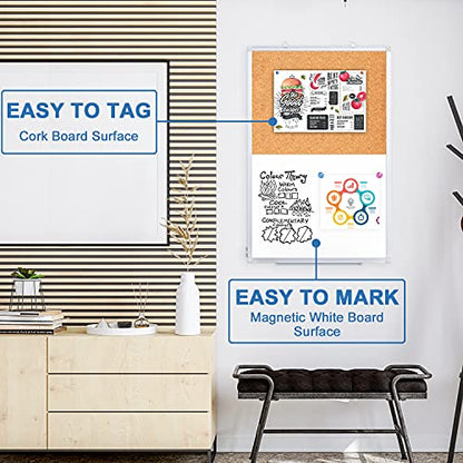 Magnetic White Board and Cork Board Combo, 36 X 24 inches Whiteboard Bulletin Combination Board, Wall Mounted Dry Erase Message Board for Home, School and Office - size: 36 x 24 inch