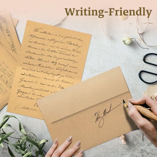 Goefun Brown Kraft Blank Cards and Envelopes 5x7, A7 Envelopes Self Seal with Folded Brown Cardstock 5x7 100 Pack for Invitations, Wedding, Birthday, DIY Greeting Cards & All Occasions - color: Brown, size: 5x7