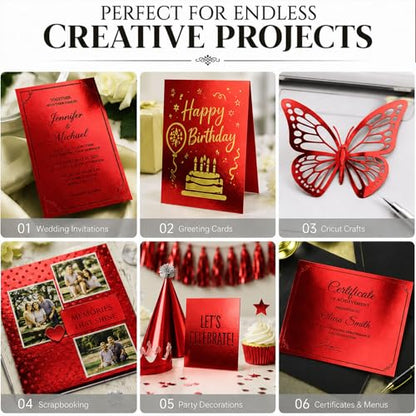 25 Sheets Metallic Cardstock Paper Cardstock 8.5 x 11 Shimmer Sheets 250gsm/92lb Heavyweight Scrapbook Paper (Red, 25 Sheets) - color: Red