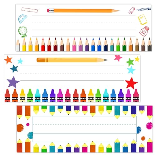 Name Tags for Students Desks, Colorful Pencils Theme Name Plates, Name Labels for School Desks, Back to School Classroom Decor, 30 Pack - style: Pencils