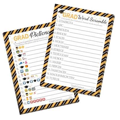 COCHIE 30 Players Class of 2026 Graduation Party Games, Graduation Pattern Words Pictionary Game, Word Scramble Guess Game with Answer Key, Grad Parties Supplies Favor (Grad Pictionary) - style: Grad Pictionary