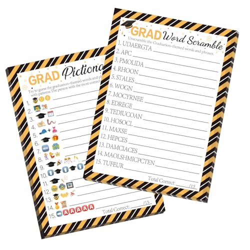 COCHIE 30 Players Class of 2026 Graduation Party Games, Graduation Pattern Words Pictionary Game, Word Scramble Guess Game with Answer Key, Grad Parties Supplies Favor (Grad Pictionary) - style: Grad Pictionary