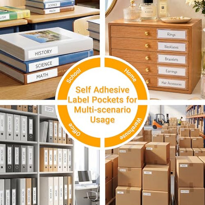 40 PCS Index Card Pockets, Self Adhesive Card Pockets with Top Open, Clear Label Pockets for Storage Bins, Plastic Labels Holders for Organizing, Loading, Drawer,Library Card, Totes, Shelves (1“X4) - size: 1“X4"