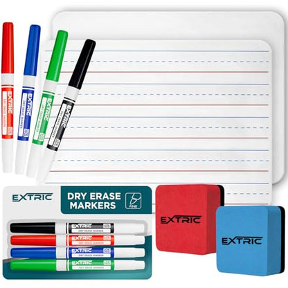 Small White Board for Kids 2 PK, Double Sided Small Dry Erase Board, 4 Fine Tip Markers, 2 Mini Erasers Mini Whiteboard for Kids, Lapboard perfect for Homeschool Supplies, Office, Classroom