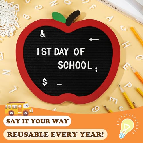 Changeable Felt Letter Board with Letters Back to School Supplies First Day of School Sign 1st Baby Announcement, Message Board Kindergarten Preschool Classroom Decor Farmhouse Milestones Kids(Apple) - style: Apple